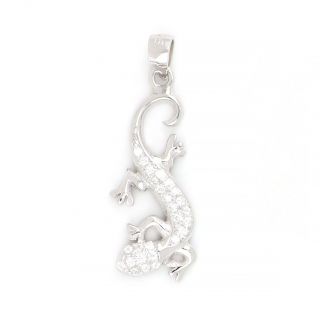 925 Sterling Silver rhodium plated pendant with white cubic zirconia and iguana design 925 Sterling Silver rhodium plated pendant with white cubic zirconia and iguana design