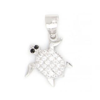 925 Sterling Silver rhodium plated pendant with white cubic zirconia and turtle design 925 Sterling Silver rhodium plated pendant with white cubic zirconia and turtle design