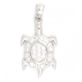 925 Sterling Silver rhodium plated pendant with white cubic zirconia and turtle design 24x11mm 925 Sterling Silver rhodium plated pendant with white cubic zirconia and turtle design 24x11mm