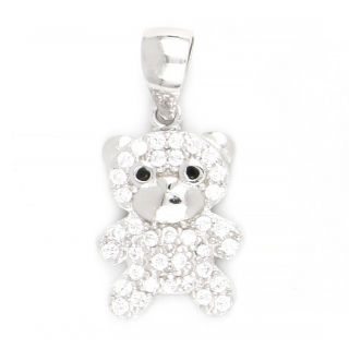 925 Sterling Silver rhodium plated pendant with white cubic zirconia and bear design 925 Sterling Silver rhodium plated pendant with white cubic zirconia and bear design