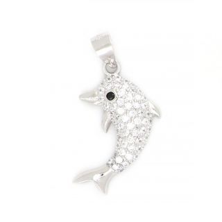 925 Sterling Silver rhodium plated pendant with dolphin design 27x14mm 925 Sterling Silver rhodium plated pendant with dolphin design 27x14mm