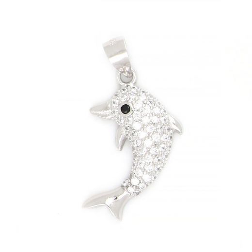 925 Sterling Silver rhodium plated pendant with dolphin design 27x14mm