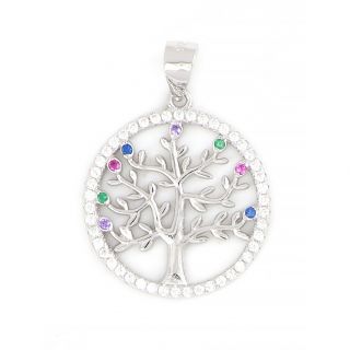 925 Sterling Silver rhodium plated pendant with mulicolored and white cubic zirconia 925 Sterling Silver rhodium plated pendant with mulicolored and white cubic zirconia