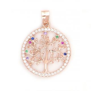925 Sterling Silver rose gold plated pendant with tree of life design 28x20mm 925 Sterling Silver rose gold plated pendant with tree of life design 28x20mm