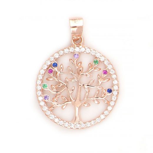 925 Sterling Silver rose gold plated pendant with tree of life design 28x20mm