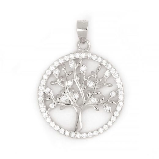 925 Sterling Silver rhodium plated pendant with white cubic zirconia