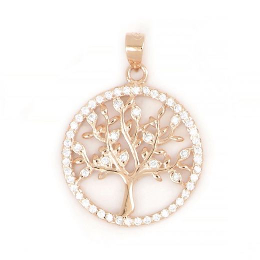 925 Sterling Silver rose gold plated pendant with tree of life