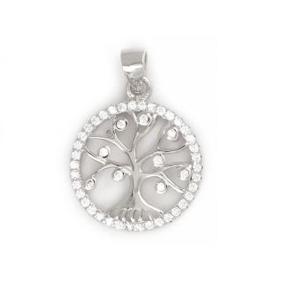 925 Sterling Silver rhodium plated pendant with white cubic zirconia, tree of life with dimension 22x15mm 925 Sterling Silver rhodium plated pendant with white cubic zirconia, tree of life with dimension 22x15mm