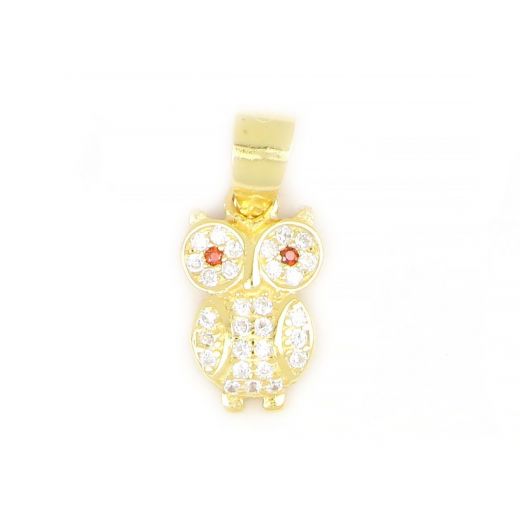 925 Sterling Silver gold plated pendant with owl design and white cubic zirconia