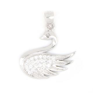925 Sterling Silver rhodium plated pendant with white cubic zirconia and swan design 925 Sterling Silver rhodium plated pendant with white cubic zirconia and swan design