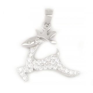 925 Sterling Silver rhodium plated pendant with white cubic zirconia and deer design 925 Sterling Silver rhodium plated pendant with white cubic zirconia and deer design