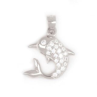 925 Sterling Silver rhodium plated pendant with dolphin design 20x13mm 925 Sterling Silver rhodium plated pendant with dolphin design 20x13mm