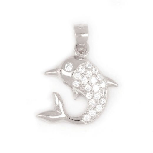 925 Sterling Silver rhodium plated pendant with dolphin design 20x13mm