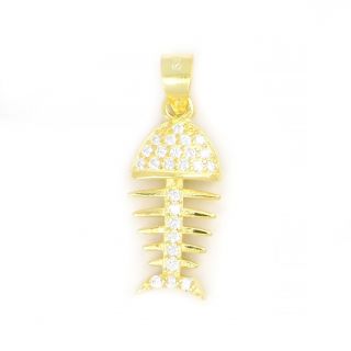 925 Sterling Silver gold plated pendant with fishbone design
