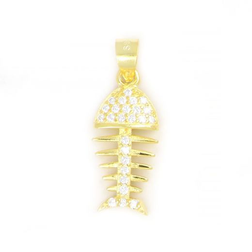 925 Sterling Silver gold plated pendant with fishbone design