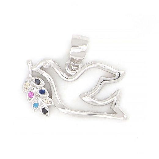 925 Sterling Silver rhodium plated pendant with peace dove design