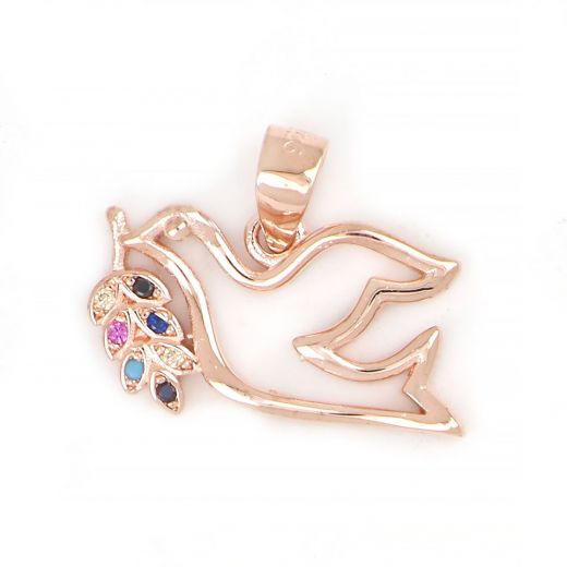 925 Sterling Silver rose gold plated pendant and multicolored zirconia 15x18mm