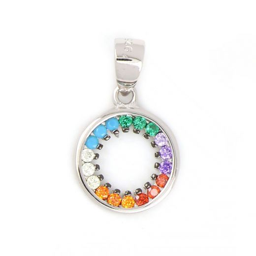 925 Sterling Silver rhodium plated pendant and multicolored cubic zirconia 18x11mm