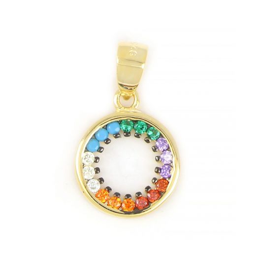 925 Sterling Silver gold plated pendant with multicolored cubic zirconia