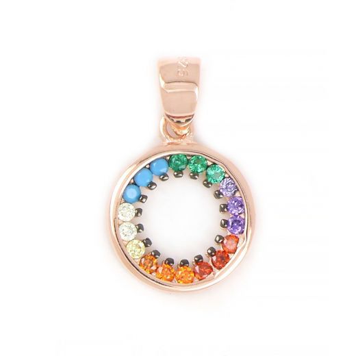 925 Sterling Silver rose gold plated pendant with multicolored cubic zirconia