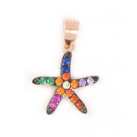 925 Sterling Silver rose gold plated pendant with starfish and multicolored cubic zirconia