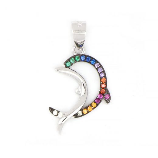 925 Sterling Silver rhodium plated pendant with dolphin design