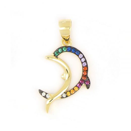 925 Sterling Silver gold plated pendant with dolphin design