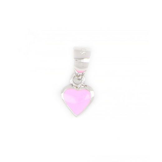 925 Sterling Silver kids pendant rhodium plated with a pink heart
