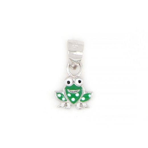 925 Sterling Silver kids pendant rhodium plated with a frog design