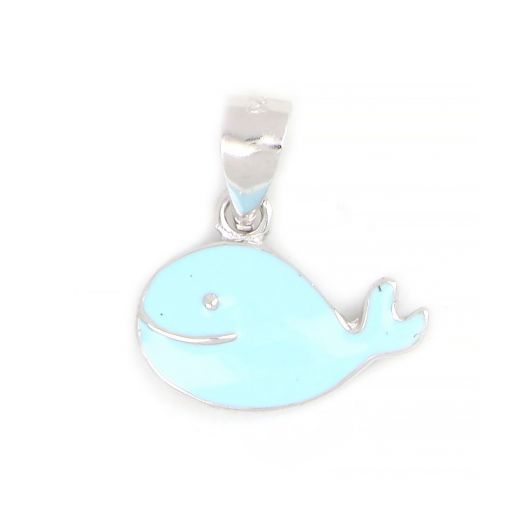 925 Sterling Silver kids pendant rhodium plated with a beautiful light blue whale design