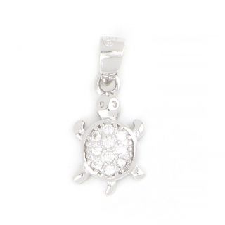 925 Sterling Silver kids pendant rhodium plated with white cubic zirconia and turtle design