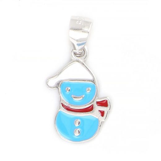 925 Sterling Silver kids pendant rhodium plated with a little snowman design