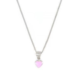 Παιδικό ασημένιο μενταγιόν με αλυσίδα επιροδιωμένο και μια ροζ καρδούλα