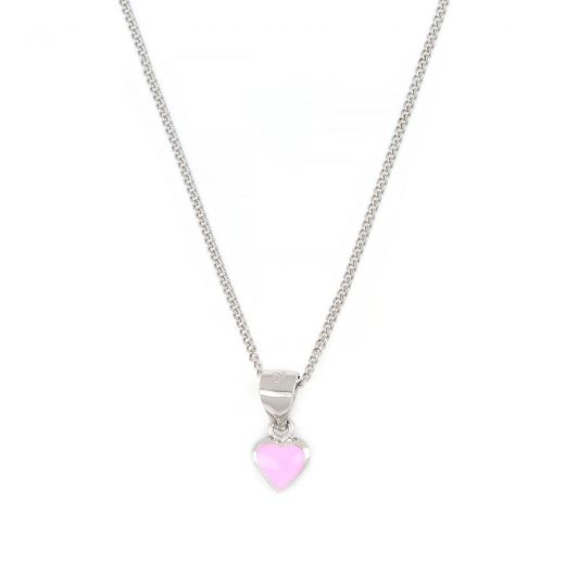 925 Sterling Silver kids pendant with chain rhodium plated with a pink heart
