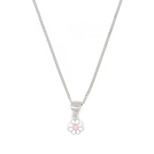 925 Sterling Silver kids pendant with chain rhodium plated with a daisy design