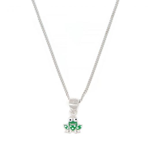 925 Sterling Silver kids pendant with chain rhodium plated with a frog design