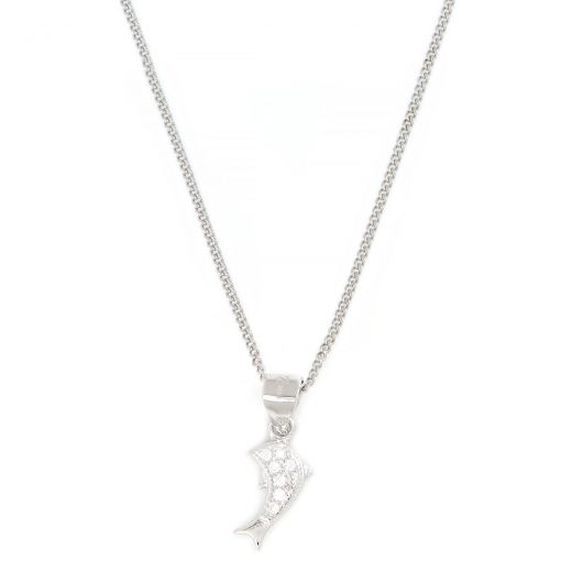 925 Sterling Silver kids pendant with chain rhodium plated with a dolphin design
