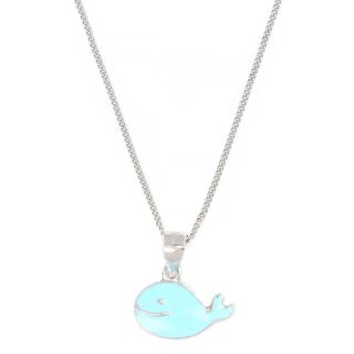 Παιδικό ασημένιο μενταγιόν με αλυσίδα επιροδιωμένο σε σχήμα πανέμορφη γαλάζια φάλαινα