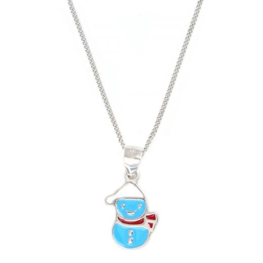 925 Sterling Silver kids pendant with chain rhodium plated with a little snowman design
