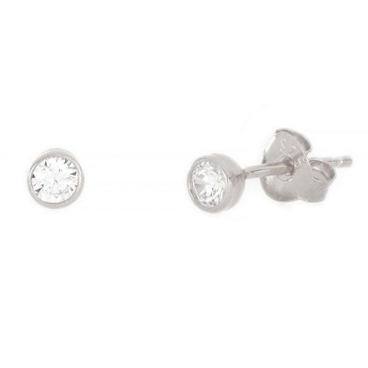 925 Sterling Silver stud earrings rhodium plated and white cubic zirconia 3mm