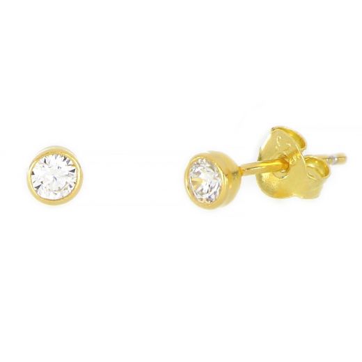 925 Sterling Silver stud earrings gold plated and white cubic zirconia 3mm
