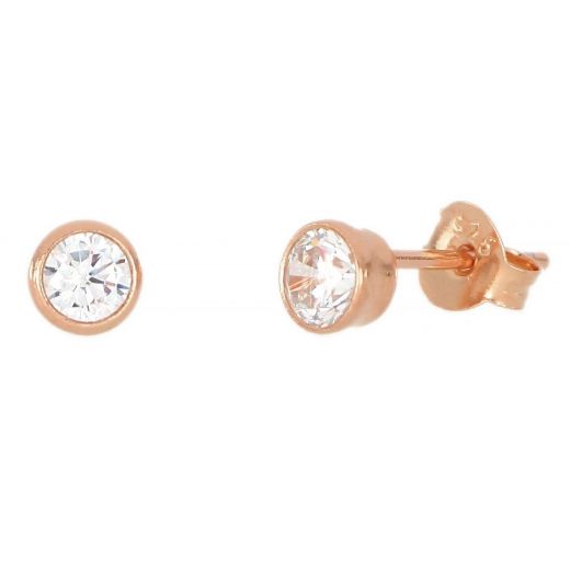 925 Sterling Silver stud earrings rose gold plated and white cubic zirconia 4mm