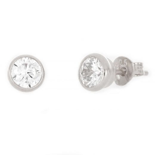 925 Sterling Silver stud earrings rhodium plated and white cubic zirconia 5mm