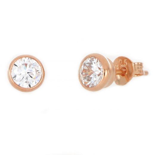 925 Sterling Silver stud earrings rose gold plated and white cubic zirconia 5mm