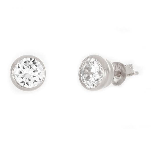 925 Sterling Silver stud earrings rhodium plated and white cubic zirconia 6mm