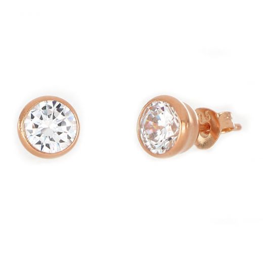 925 Sterling Silver stud earrings rose gold plated and white cubic zirconia 6mm