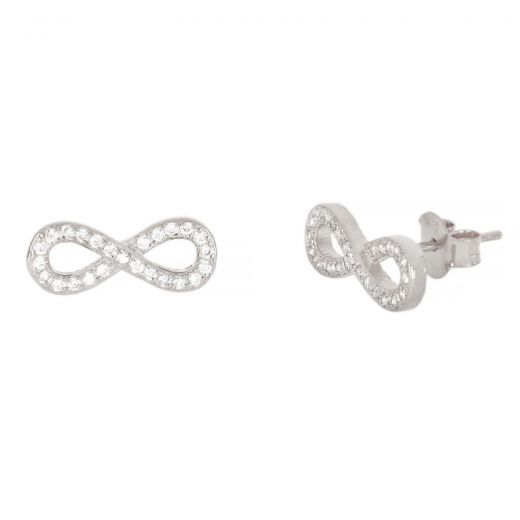 925 Sterling Silver stud earrings with white cubic zirconia and infinity design