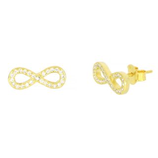 925 Sterling Silver stud earrings gold plated with white cubic zirconia and infinity design 925 Sterling Silver stud earrings gold plated with white cubic zirconia and infinity design