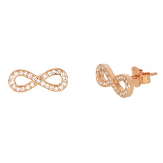 925 Sterling Silver stud earrings rose gold plated with lovely white cubic zirconia and infinity design