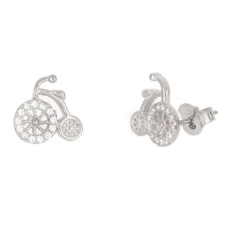 925 Sterling Silver stud earrings rhodium plated with bicycle design and white cubic zirconia 925 Sterling Silver stud earrings rhodium plated with bicycle design and white cubic zirconia